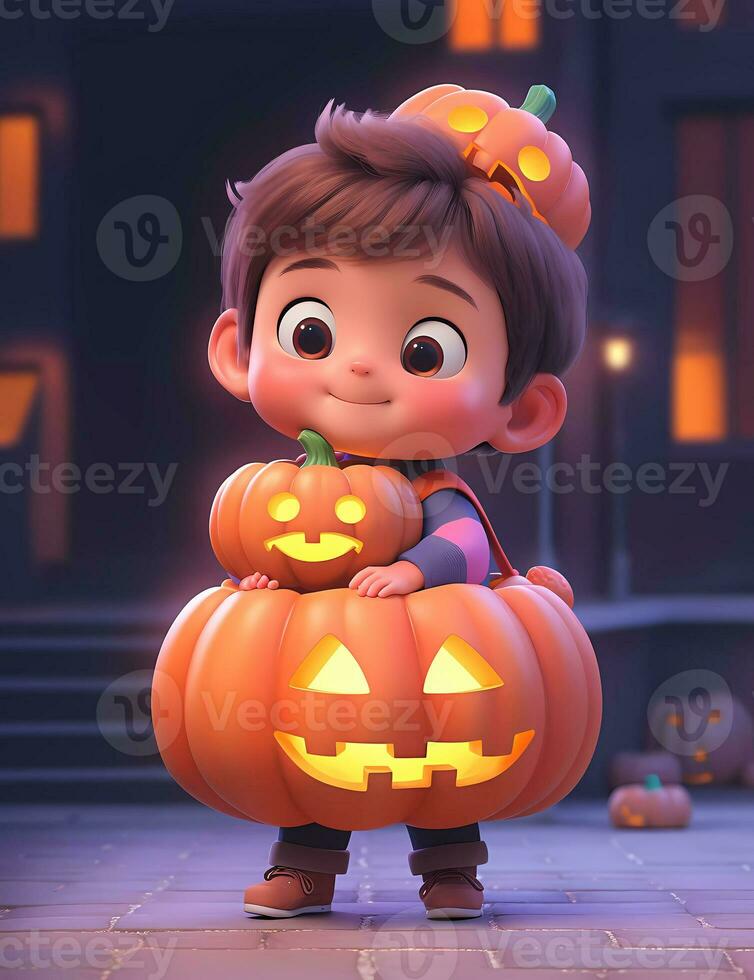 3d cute little boy with funny monster costume with a Halloween theme photo