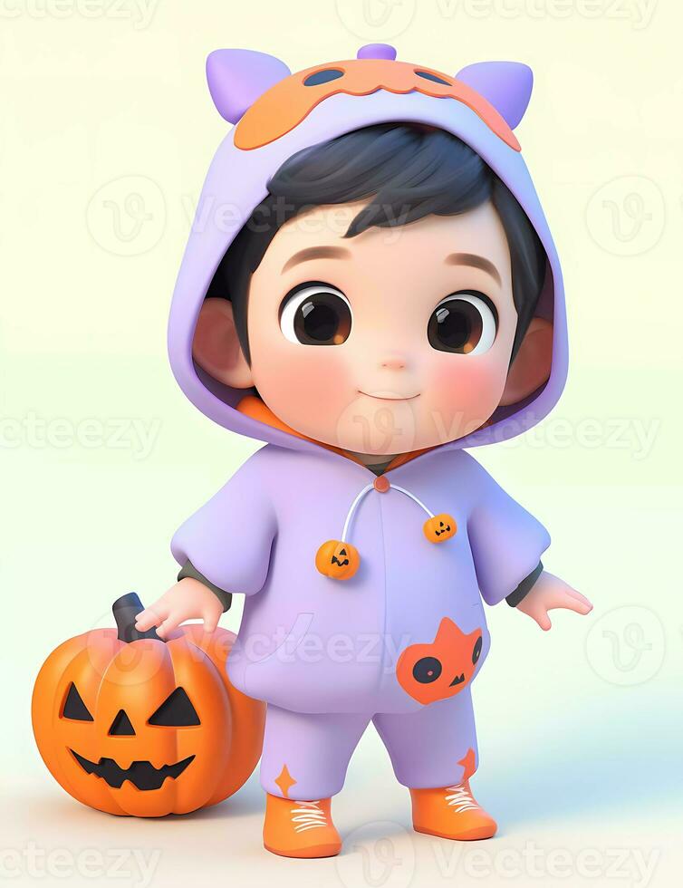3d cute little boy with funny monster costume with a Halloween theme photo