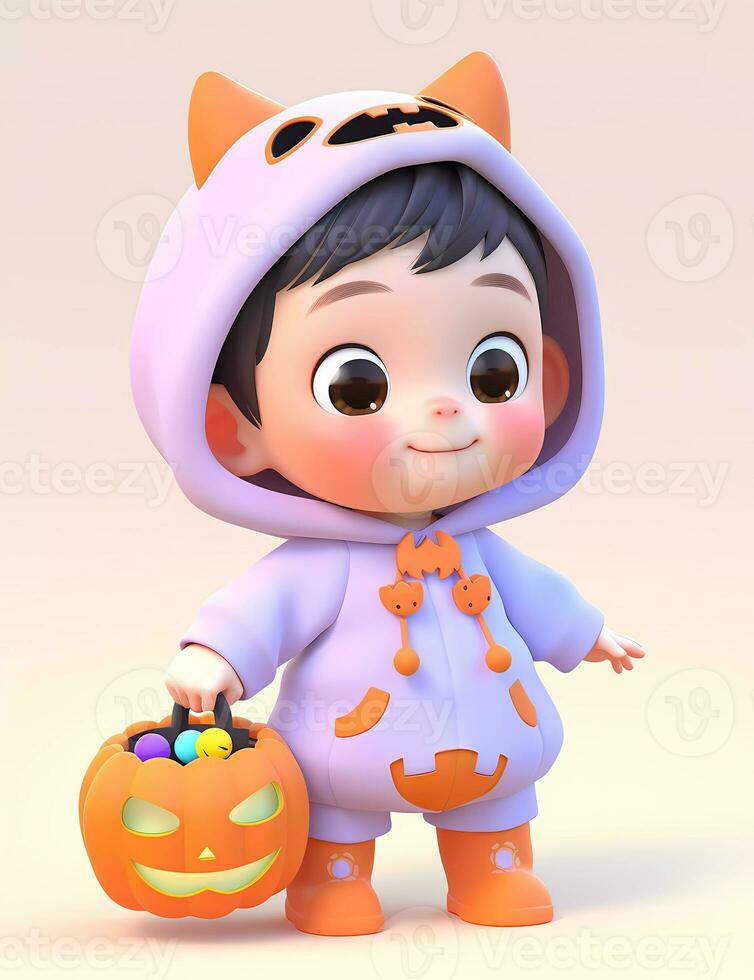 3d cute little boy with funny monster costume with a Halloween theme photo