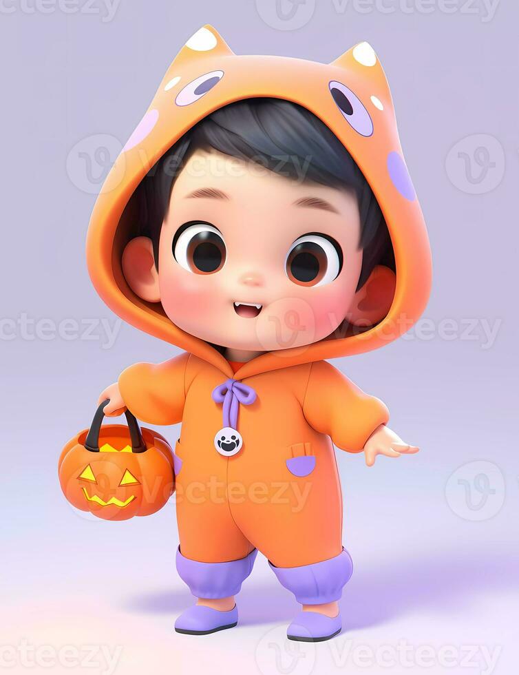 3d cute little boy with funny monster costume with a Halloween theme photo