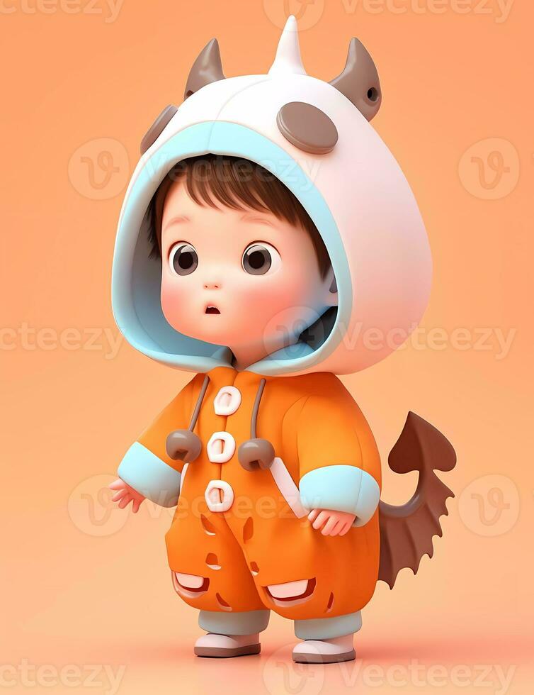 3d cute little boy with funny monster costume with a Halloween theme photo