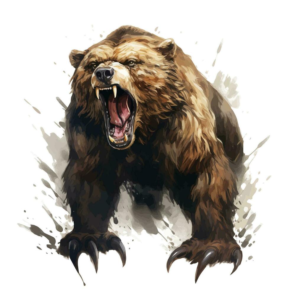 Vector image of an aggressive grizzly bear on white background