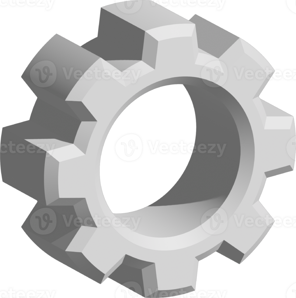 3d rendered silver isometric cogwheel gear icon png