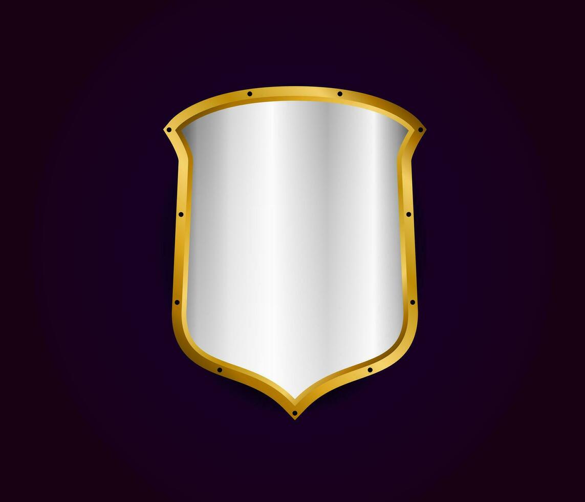 ilustración de vector de escudo realista de metal. plata con diseño royal dorado. plantilla de símbolo de seguridad y protección