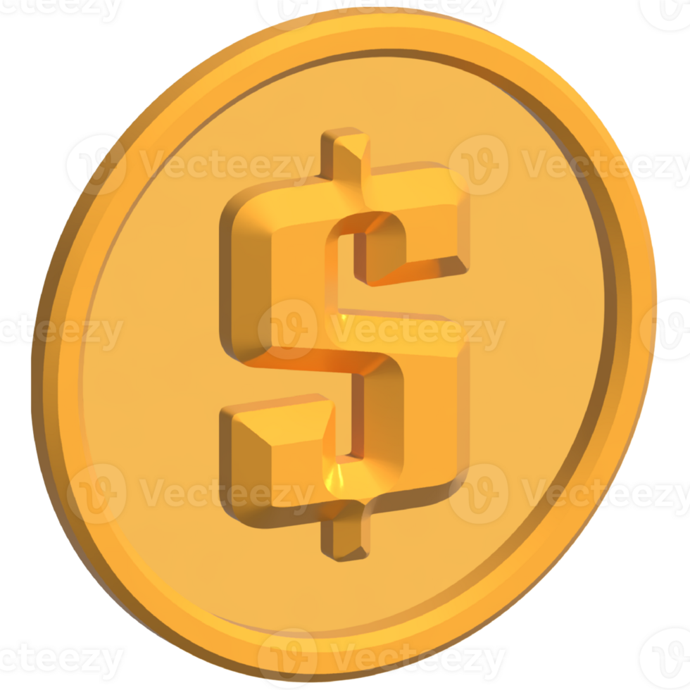 3d rendered dollar money icon in gold color png