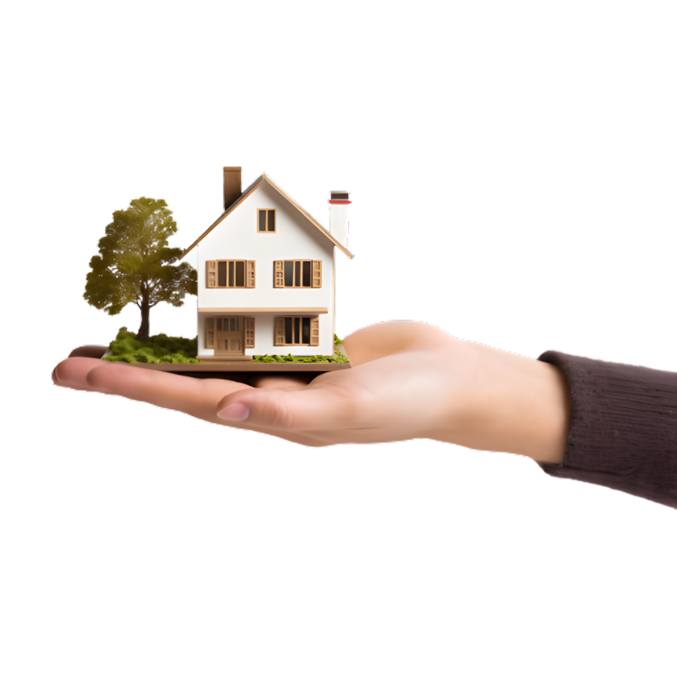 Hand holding house real estate and property model png