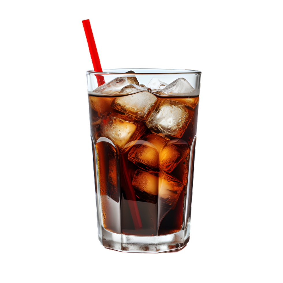 glass of cola with ice on a transparent background png