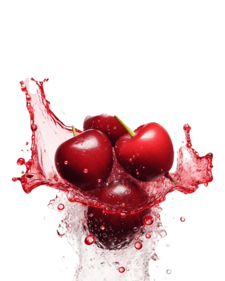 cherries falling into water on a transparent background png