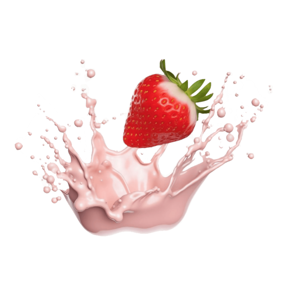 strawberry splash with splash of milk on transparent background png
