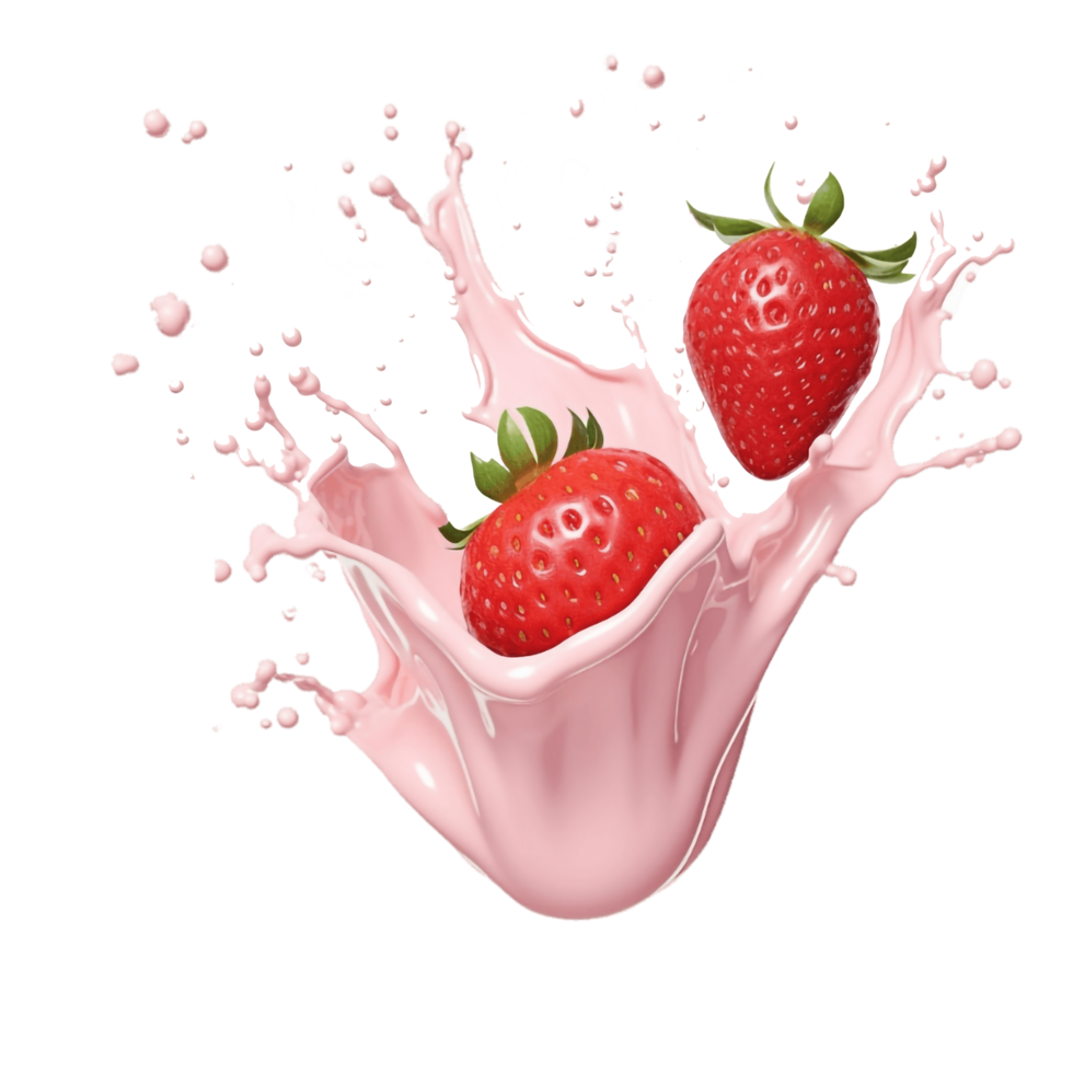 strawberry splash with milk on transparent background png