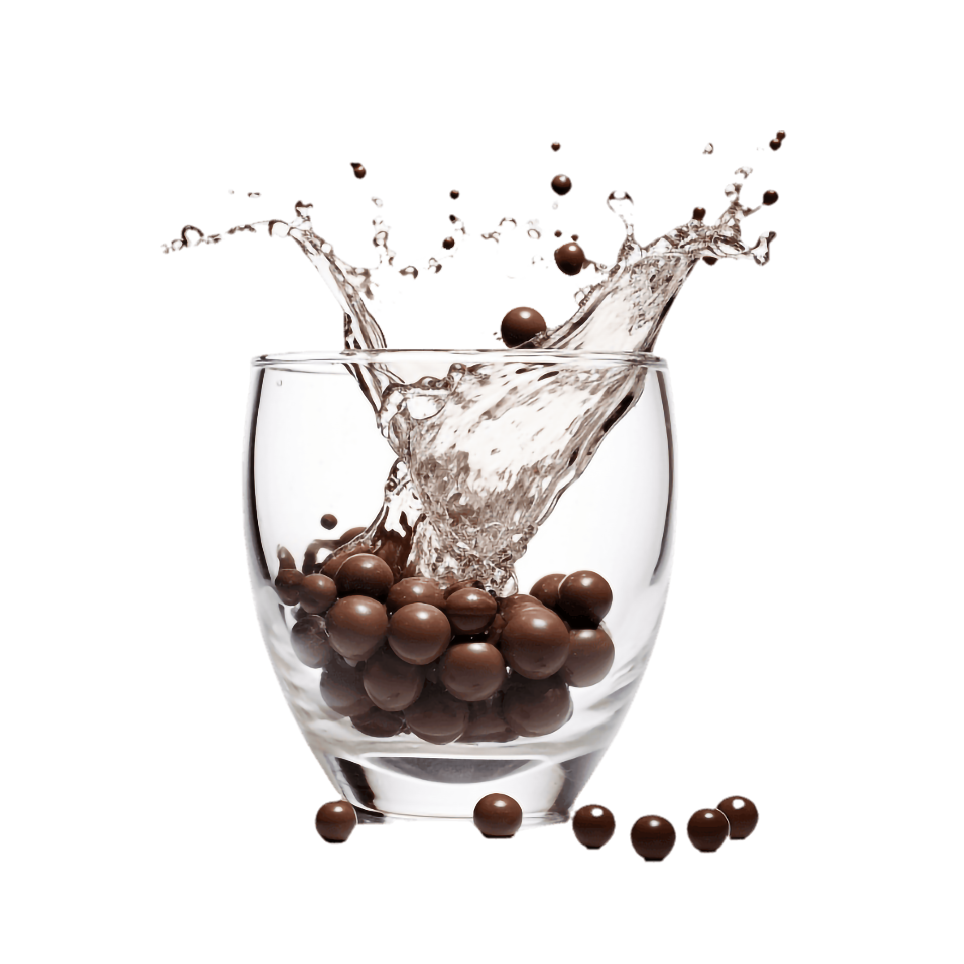 chocolate balls splash in a glass 27291699 PNG