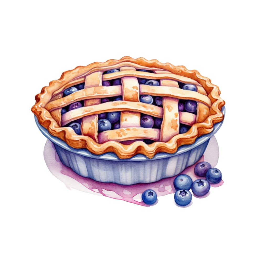 watercolor blueberry pie with lattice on a white background png