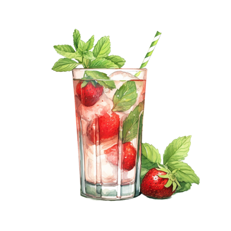 fragola Mojito cocktail con ghiaccio e menta le foglie png