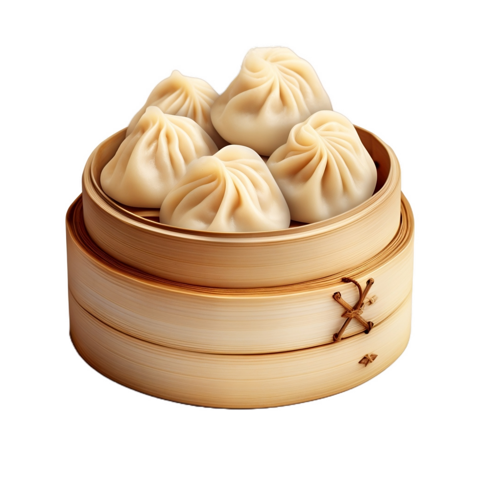 dumplings in a bamboo container on a transparent background png