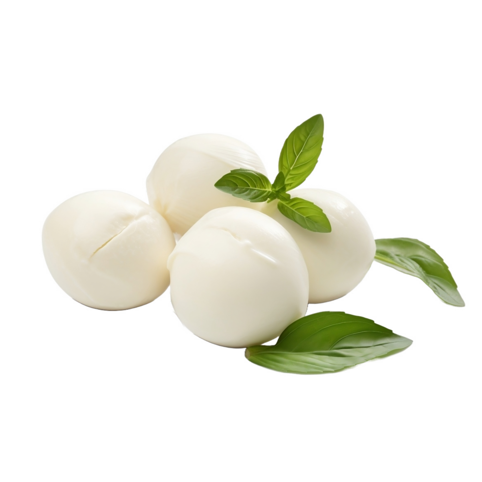 mozzarella cheese with basil leaves on transparent background png