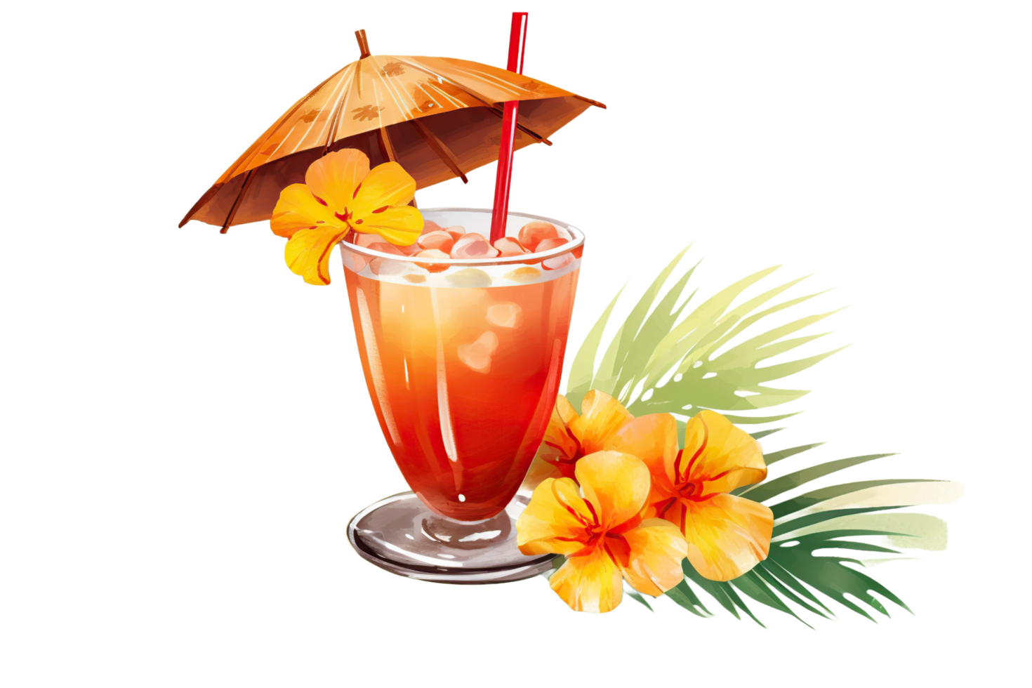 tropisch waterverf cocktail met paraplu en bloemen Aan transparant achtergrond png