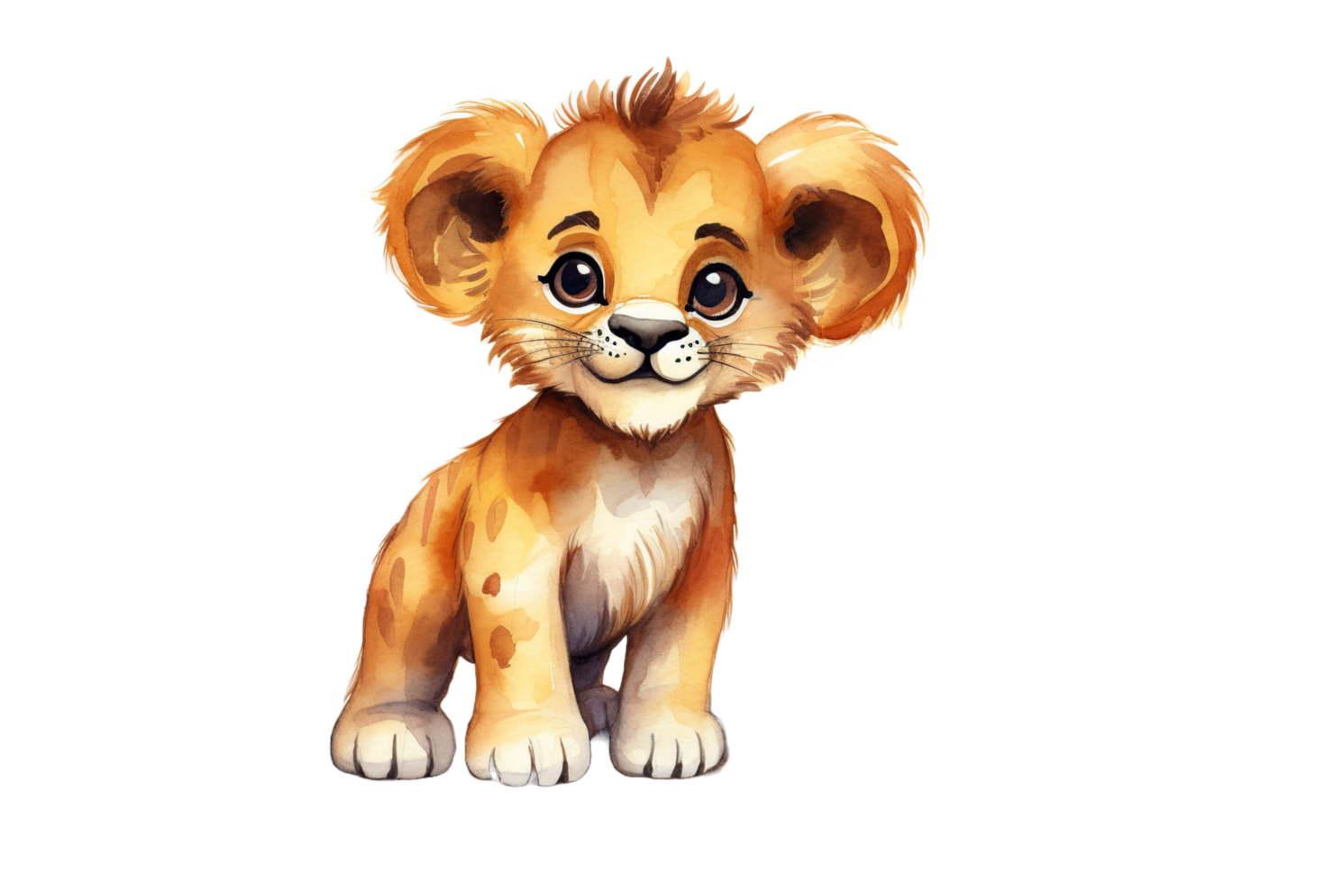 a watercolor lion cub on transparent background png