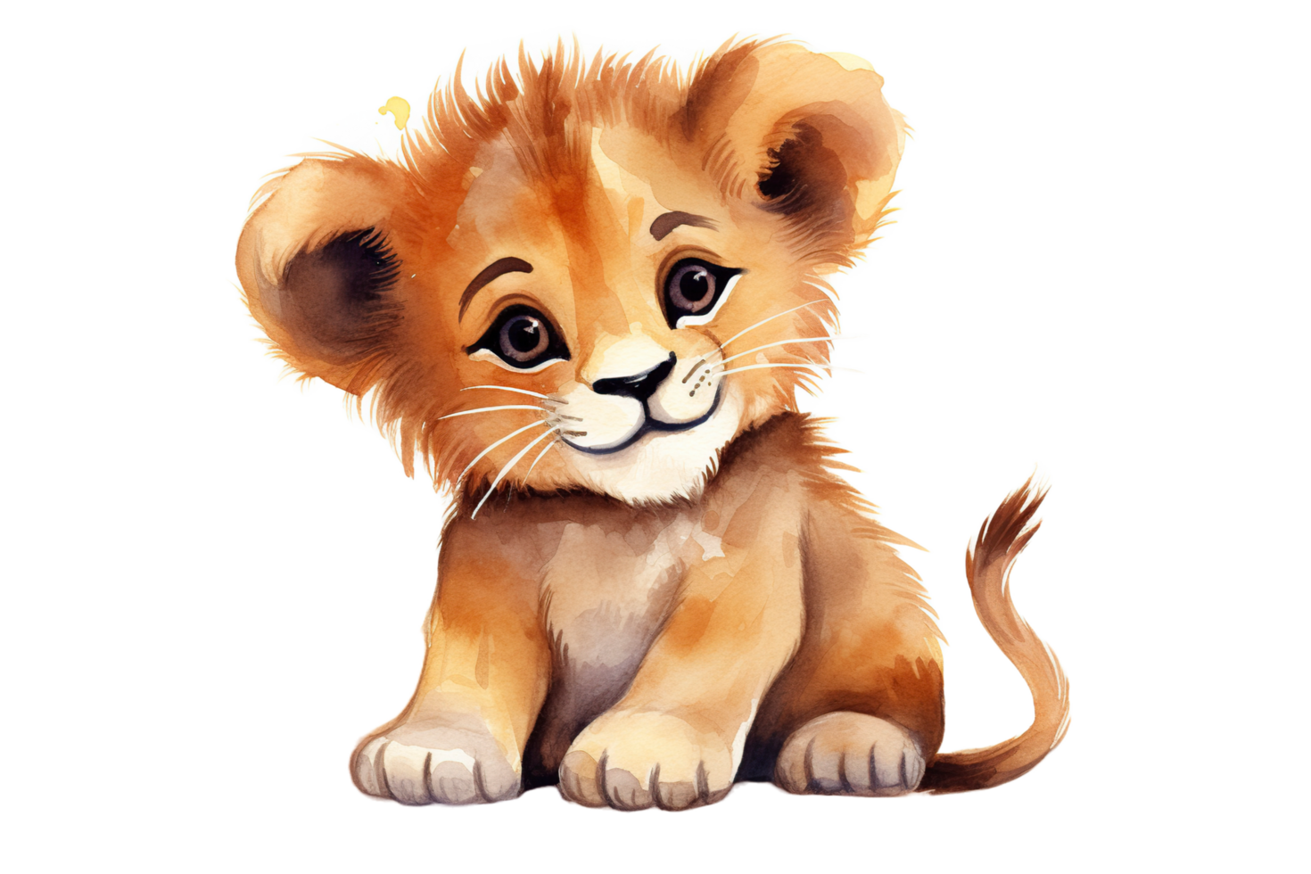 a cute watercolor lion cub sitting on the ground png