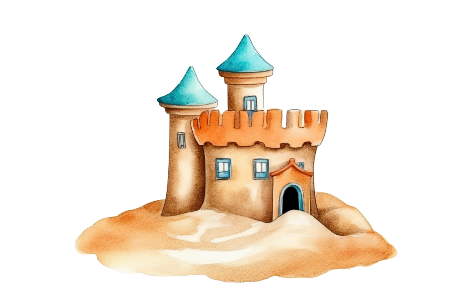 acuarela ilustración de un castillo en un isla png