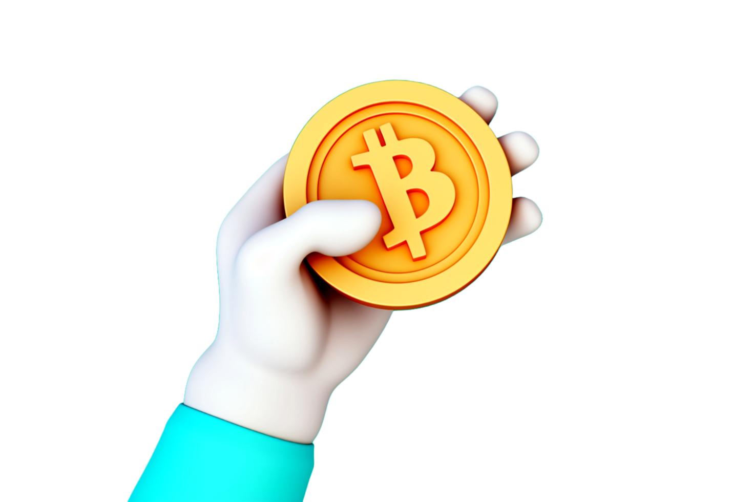 hand bitcoin holding a bitcoin 3d rendering png