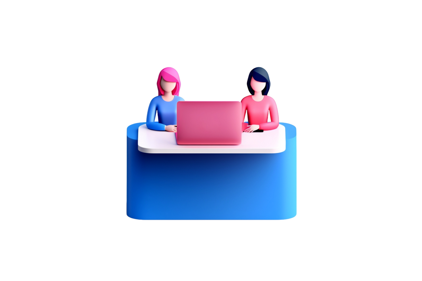 3d rendering of two women talking on a computer, png