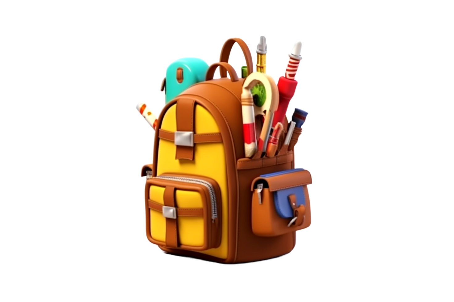 3d backpack with a bunch of school supplies 27291954 PNG