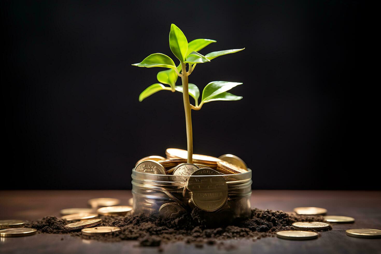 money and plant growing in a jar on a table photo