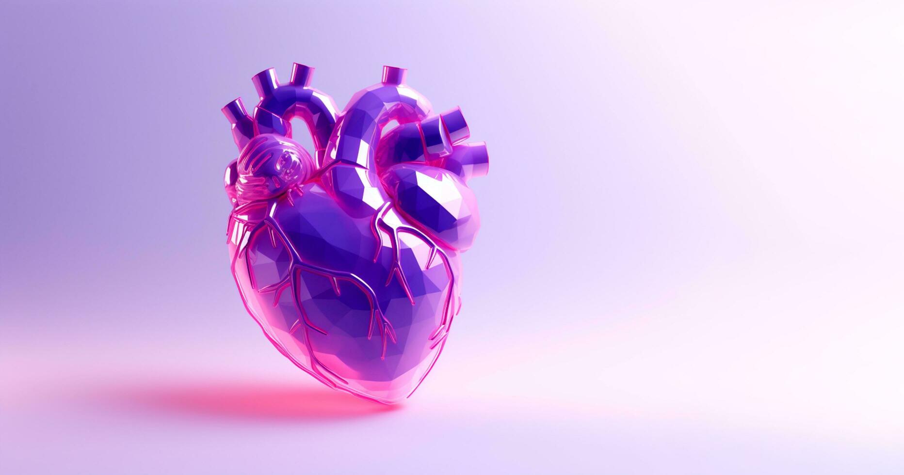 3d representación de un humano corazón en un púrpura antecedentes foto