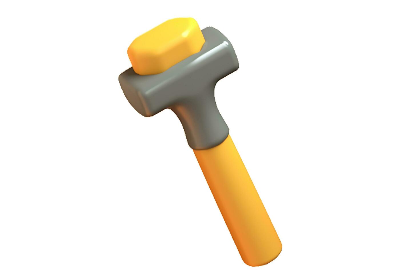 3d hammer with a yellow handle on a white background photo