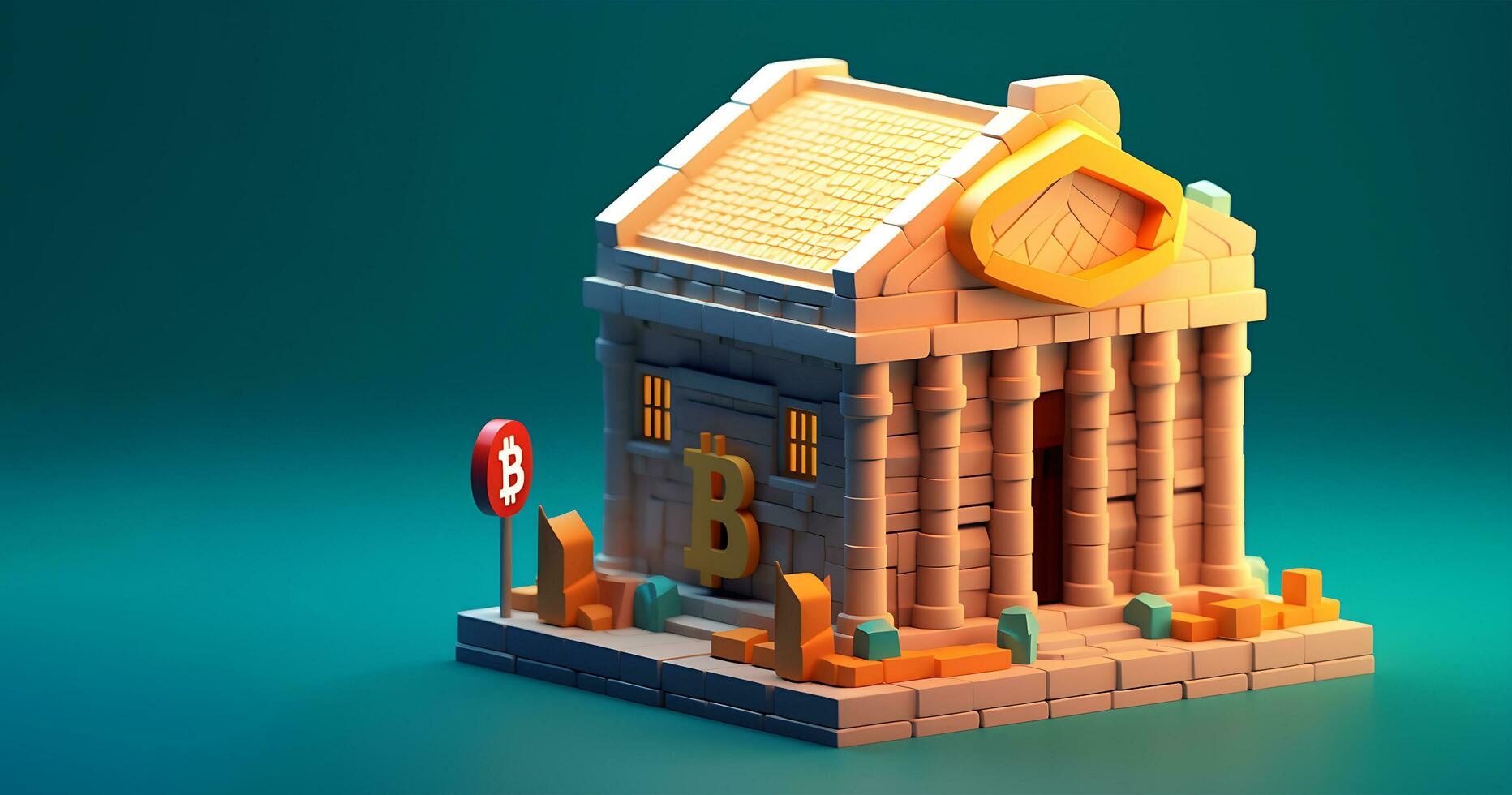 3d bitcoin banco hecho fuera de Lego ladrillos foto