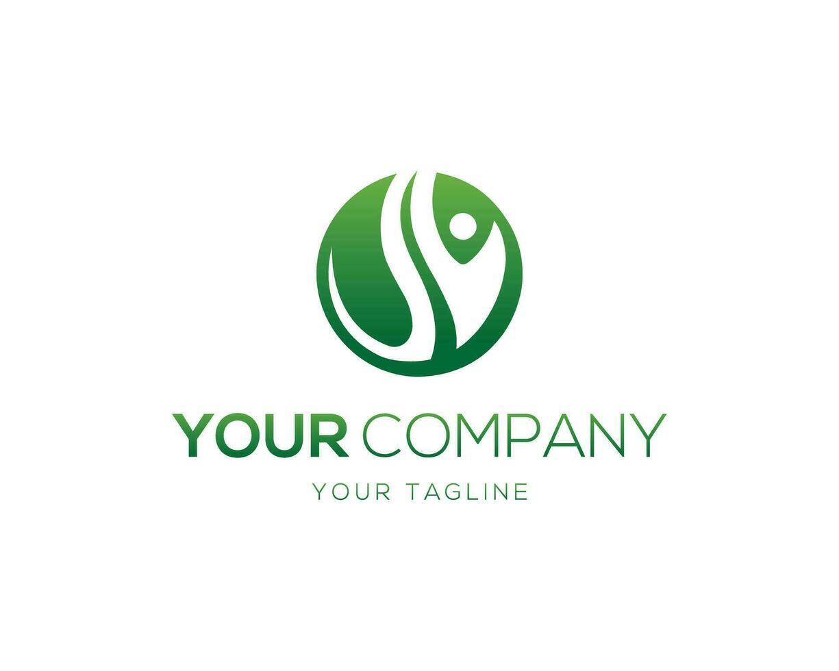 Human character with leaves logo design vector template illustration.