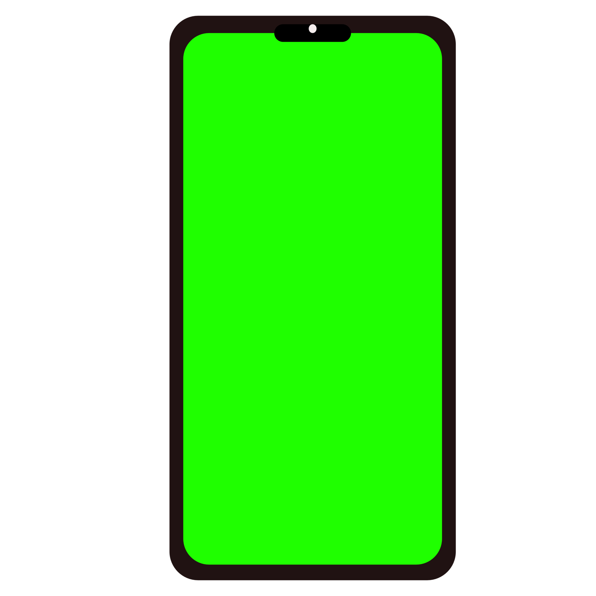 Black mobile phone with green screen on transparent background
