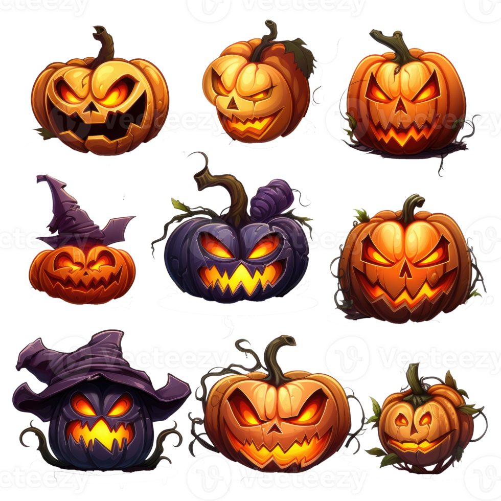 set of cute Halloween Element decoration illustration template. icon, sticker. with transparent background. png