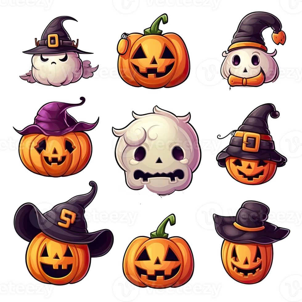 set of cute Halloween Element decoration illustration template. icon, sticker. with transparent background. png
