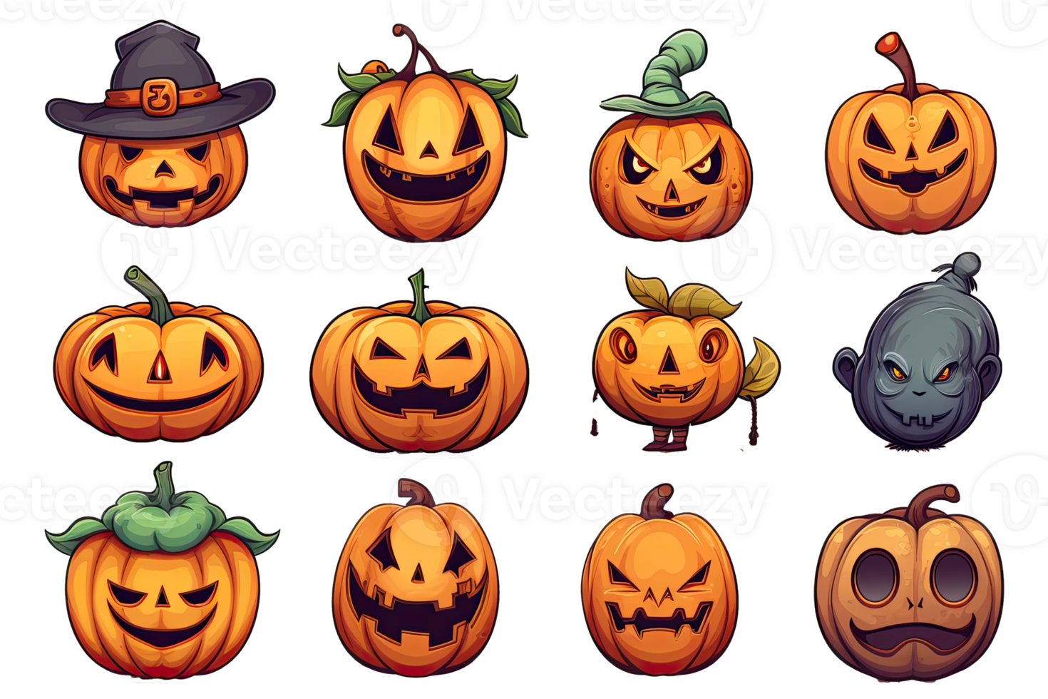 set of cute Halloween Element decoration illustration template. icon, sticker. with transparent background. png