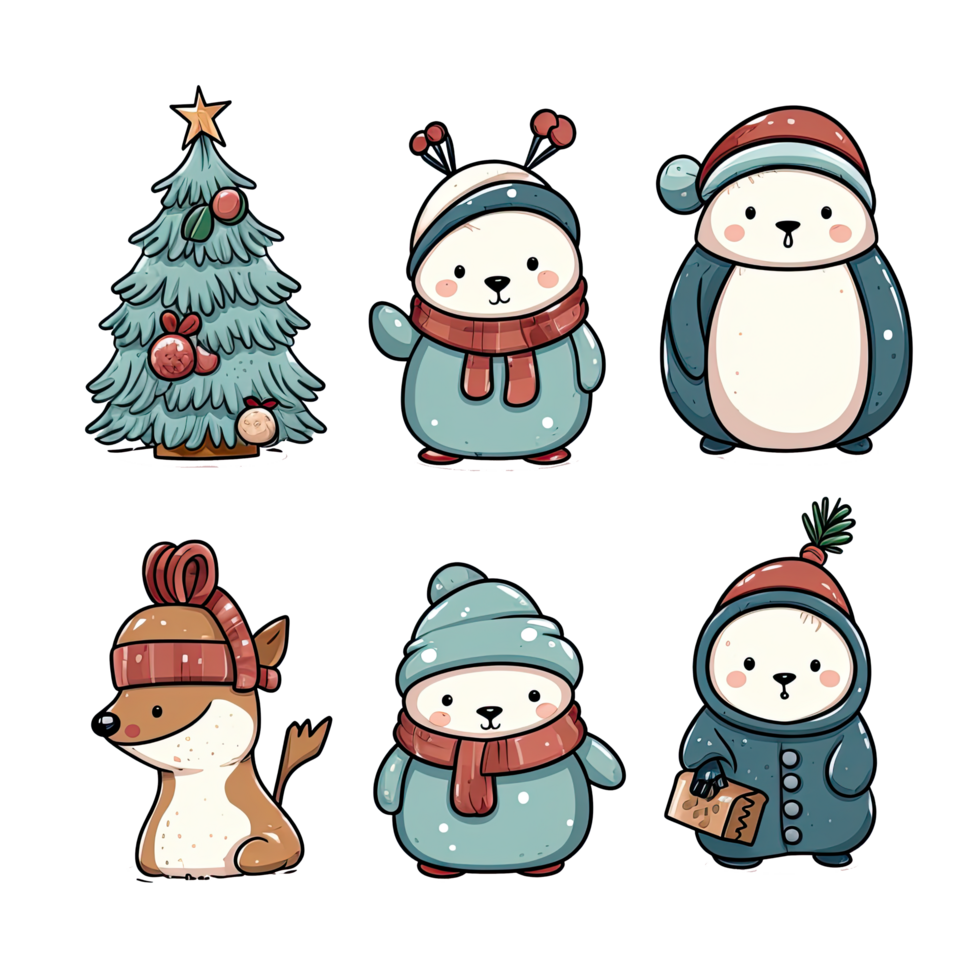 set of cute christmas Element decoration illustration template. icon, sticker. with transparent background. png