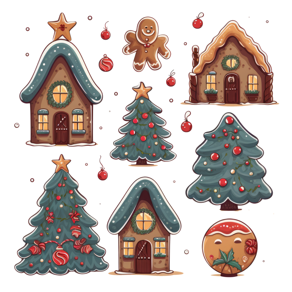 reeks van schattig Kerstmis element decoratie illustratie sjabloon. icoon, sticker. met transparant achtergrond. png