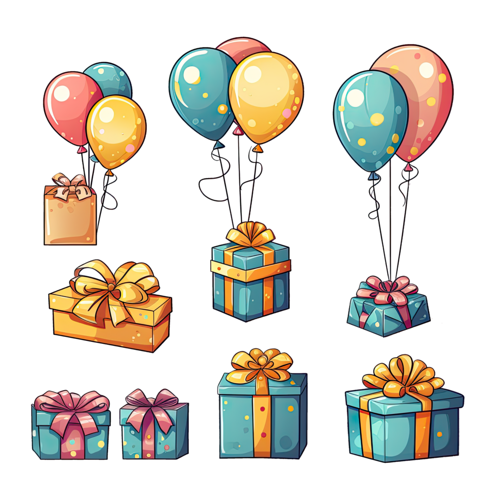 set of cute birthday Element decoration illustration template. icon, sticker. with transparent background. png