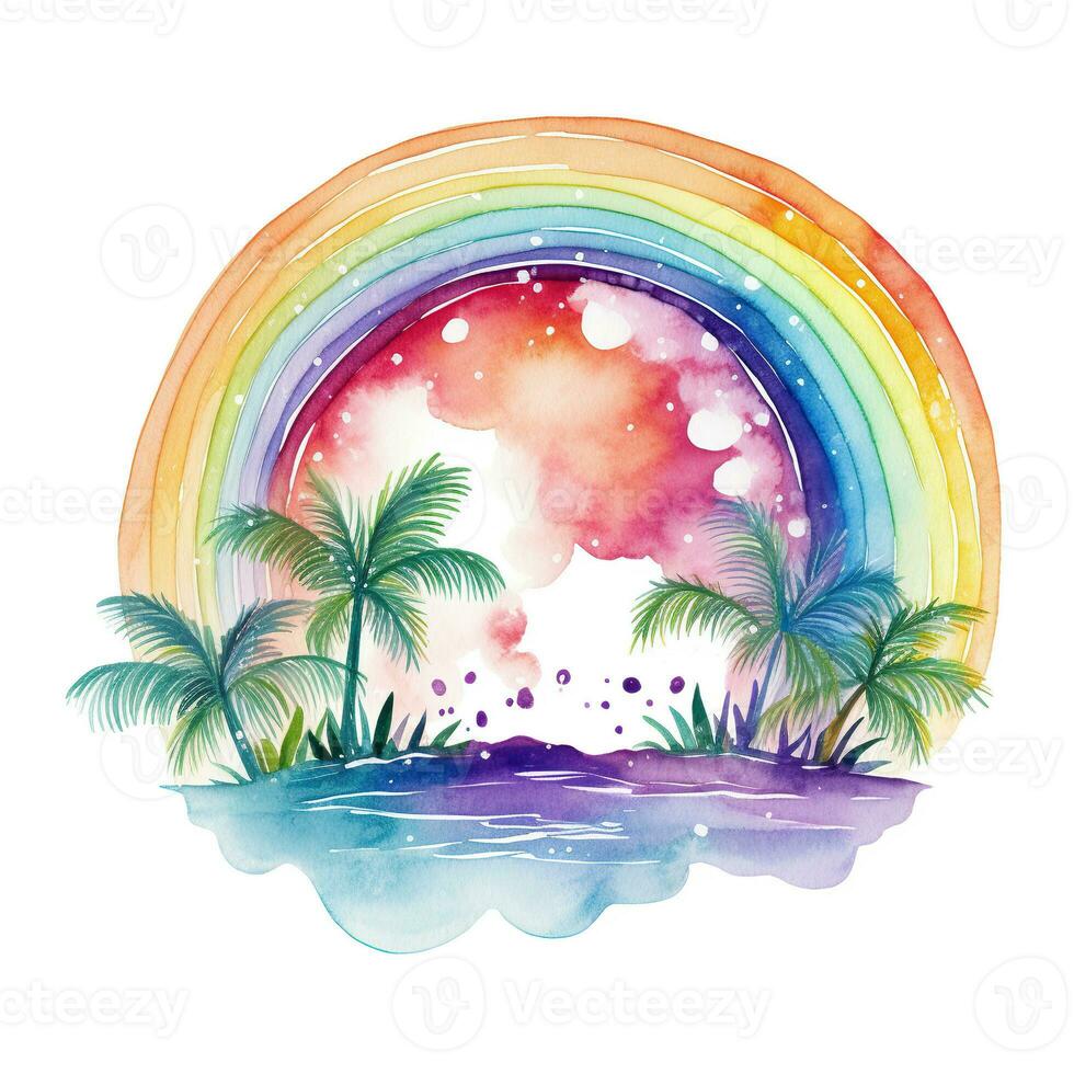 Watercolor rainbow art. Print, sublimation, illustration, clipart, image for design on a white background. Generative AI photo