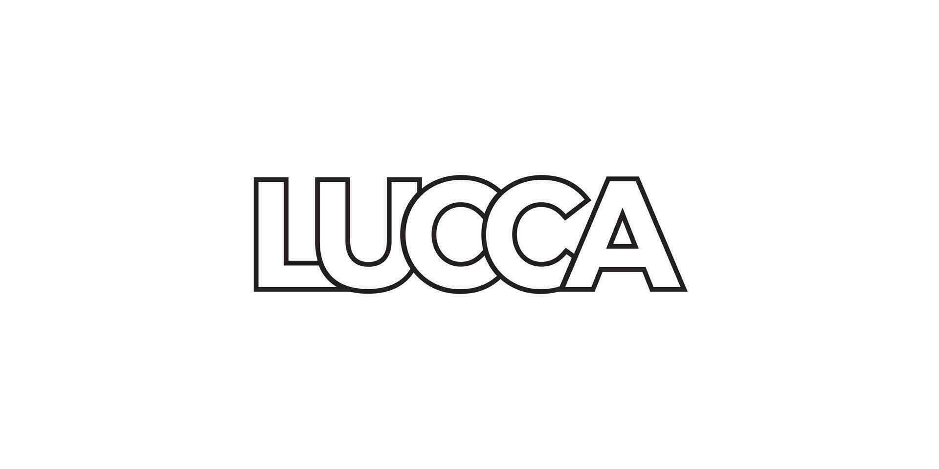 lucca en el italia emblema. el diseño caracteristicas un geométrico estilo, vector ilustración con negrita tipografía en un moderno fuente. el gráfico eslogan letras.