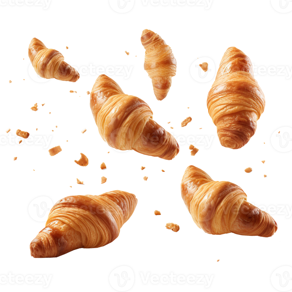 frisch gebacken Croissant fliegend im Luft png