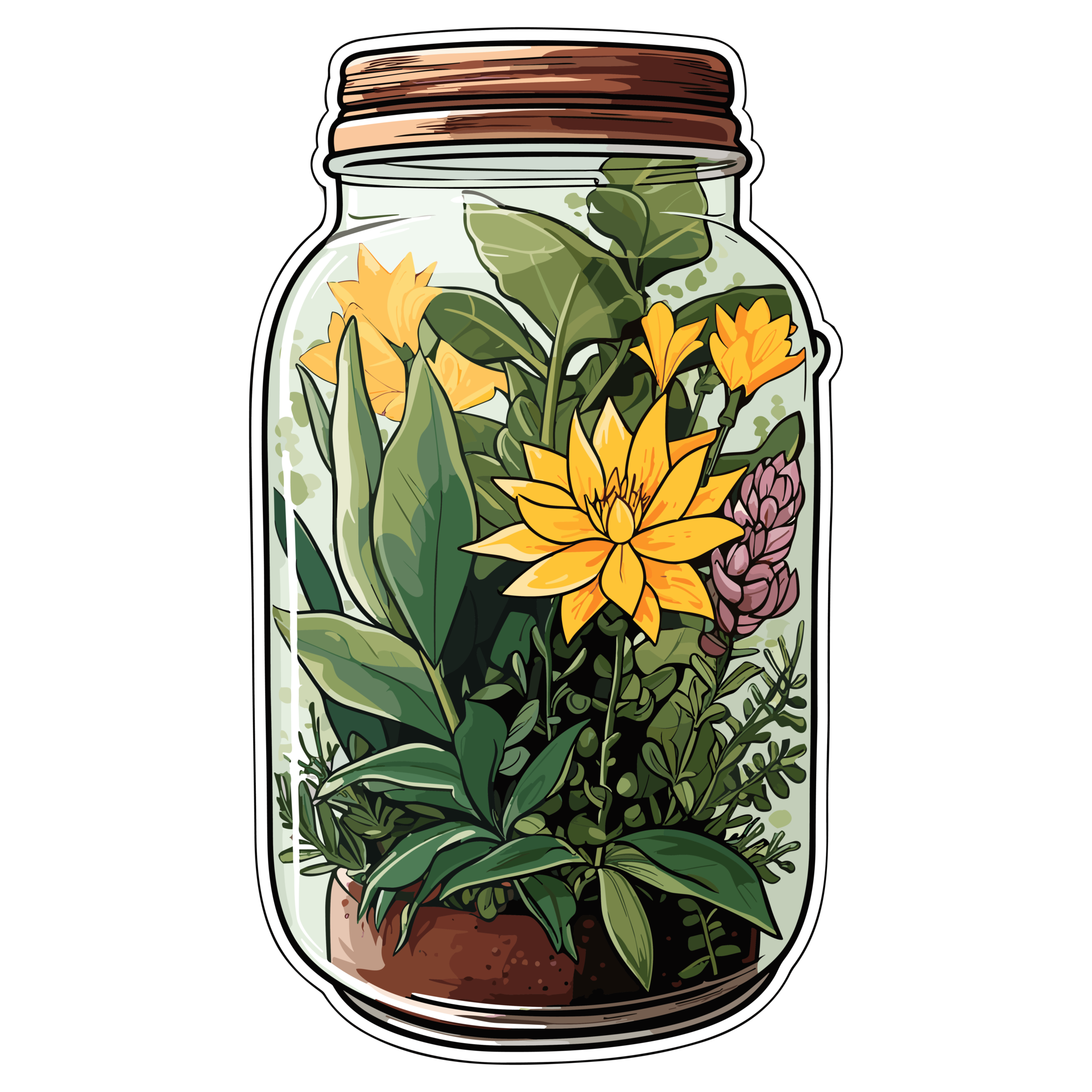 Plants in mason jar sticker, bouquet of flowers in glass jar 27292358 PNG