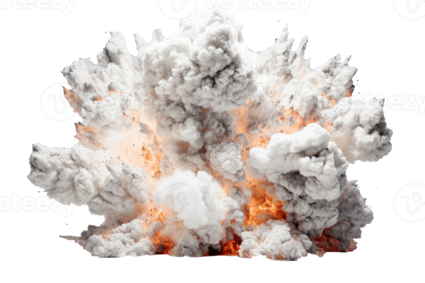 Bomb explosion with fire flames and smoke, isolated on transparent background png