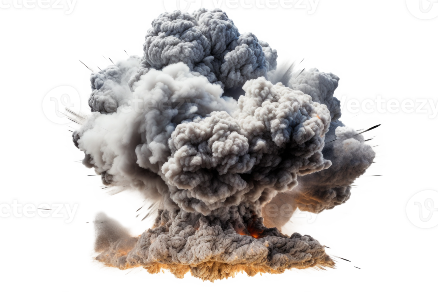 Bomb explosion with fire flames and smoke, isolated on transparent background png