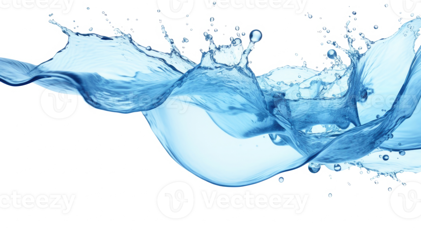 Water splashes and drops isolated on transparent background. Abstract background with blue water wave png