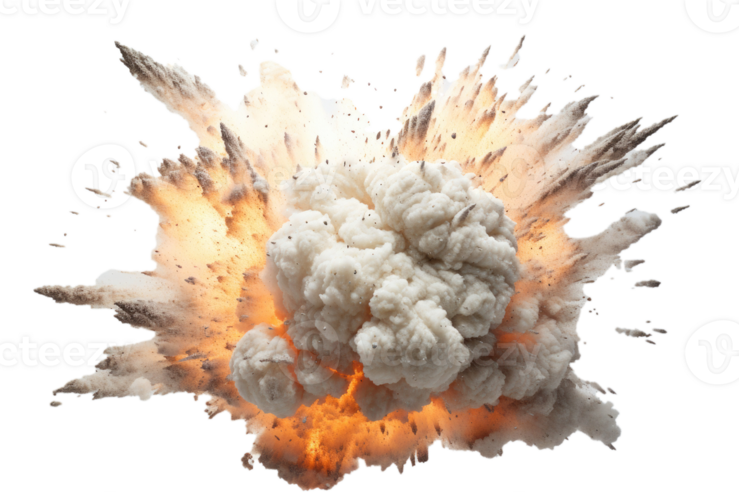 Bomb explosion with fire flames and smoke, isolated on transparent background png