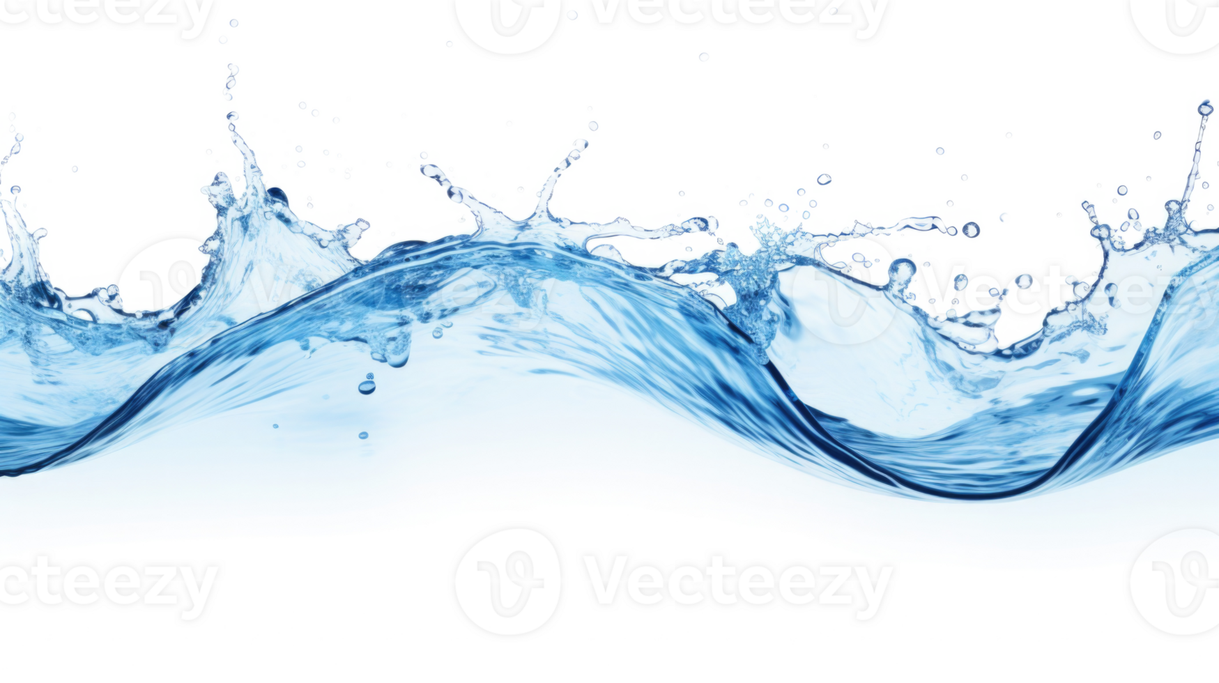 Water splashes and drops isolated on transparent background. Abstract background with blue water wave png