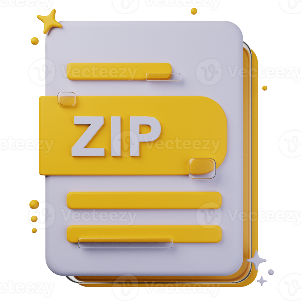 ZIP file format of 3D illustration. file format 3D concept. 3d rendering png