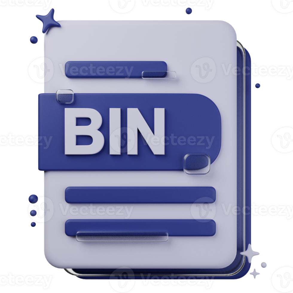 BIN file format of 3D illustration. file format 3D concept. 3d rendering png