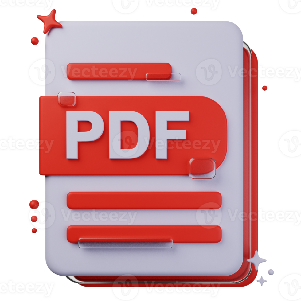 PDF file format of 3D illustration. file format 3D concept. 3d rendering png